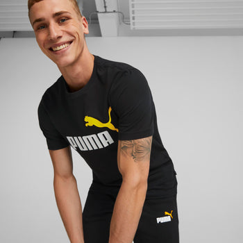 T-shirt nera da uomo con logo sul petto Puma Essentials+ 2, Abbigliamento Sport, SKU a722000217, Immagine 0